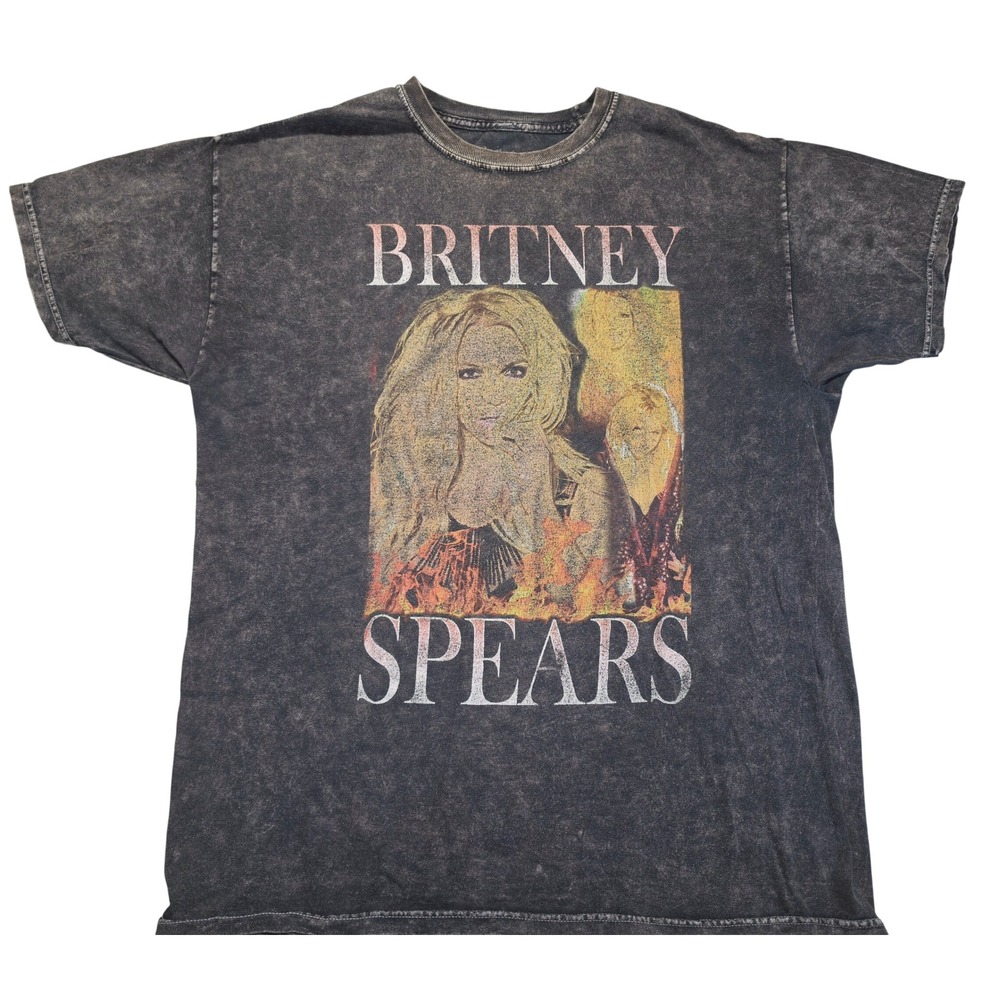 Britney Spears Graphic Tee Acid Wash Charcoal Grey Cotton T-Shirt Medium